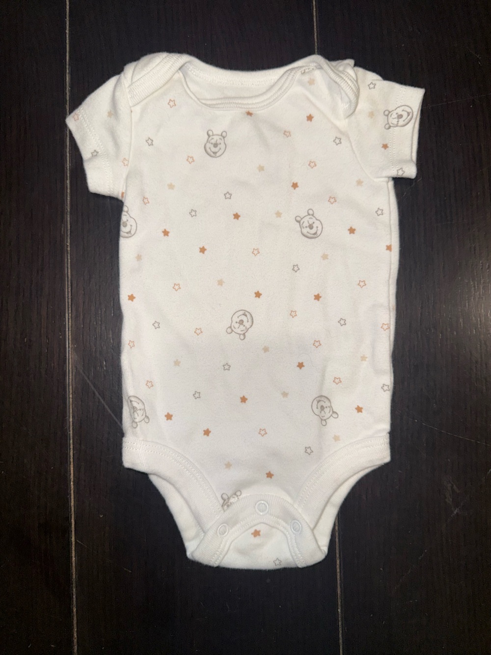 Disney White Baby One-Piece with Tan Star & Character Print